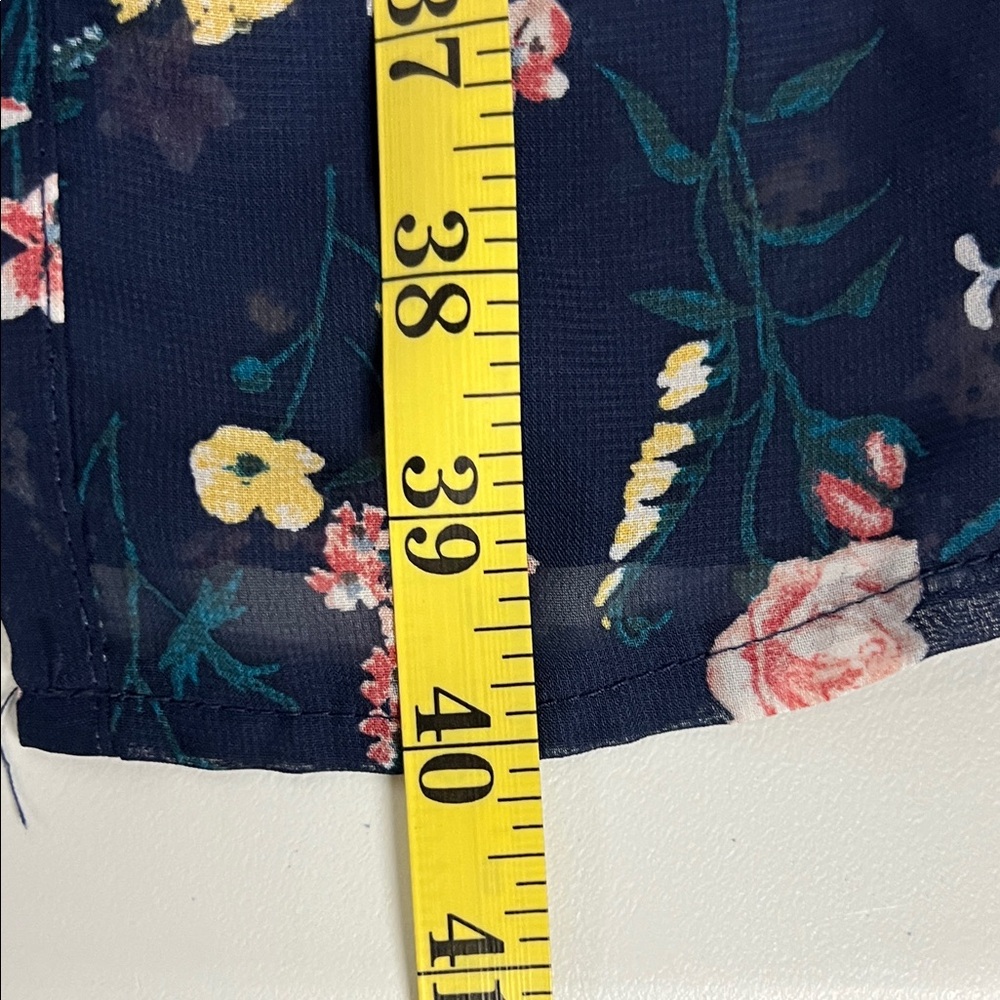 Massini Navy Floral Sheer Open Front Cardigan with Pink & Yellow Blooms - Picture 4 of 4